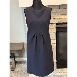 Vntg VALENTINO Size 4 Navy Polyester  Sleeveless Sheath Cocktail Suit Dress